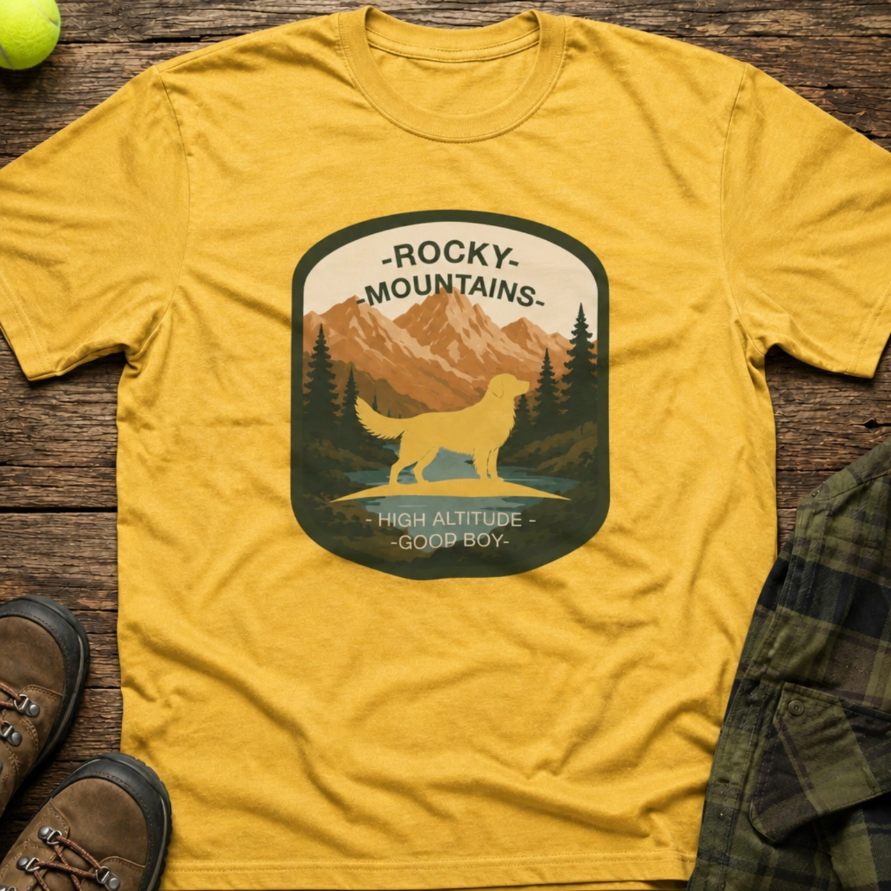 National Barks Department Rocky Mountain Golden Retriever Shirt product mockup
