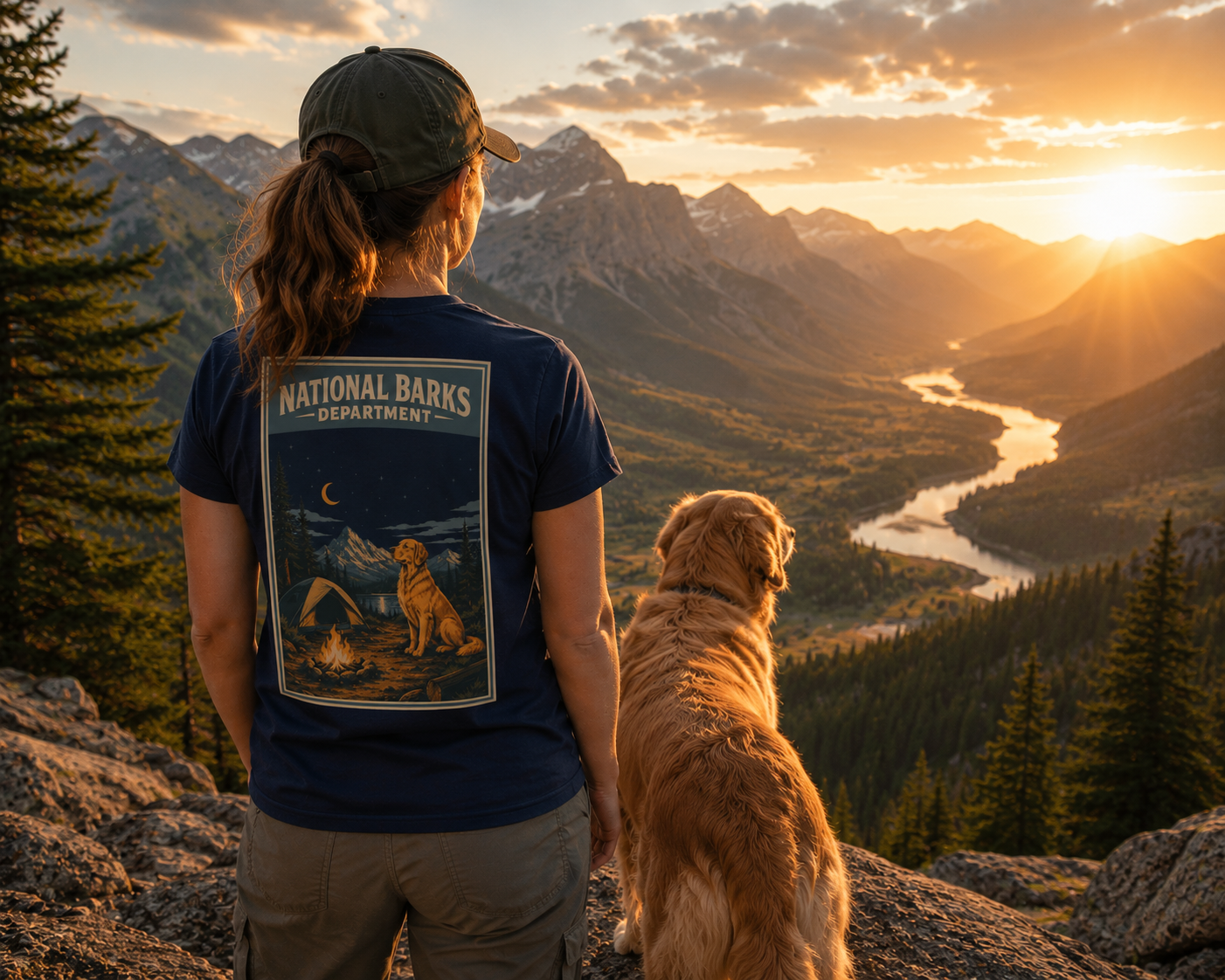 National Barks Department poster shirt on a mountain overlook
